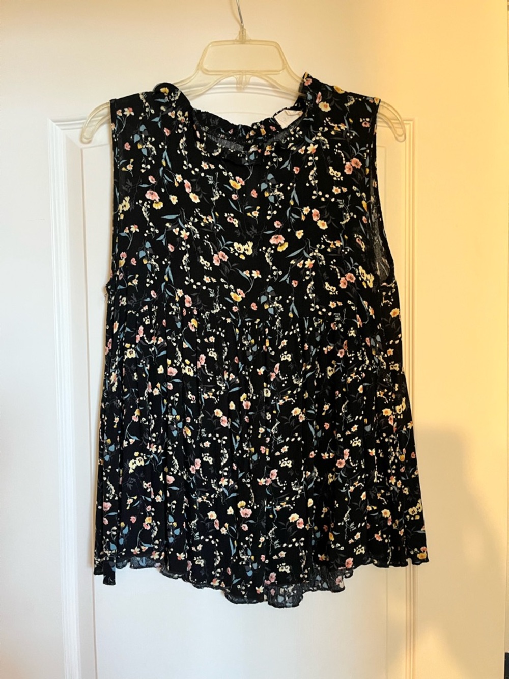 Sleeveless Black Floral Ruffle Neck Women's Maternity Top
